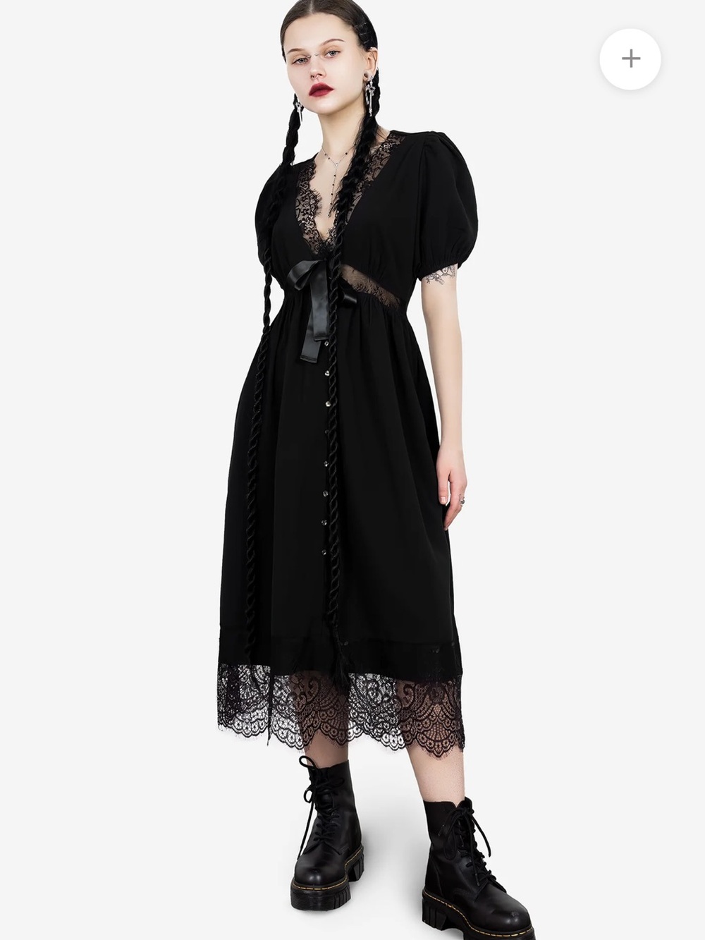 Disturbia Black Mortuary Lace Button Up Gothic Vampy Grunge Midi Dress Sz 10